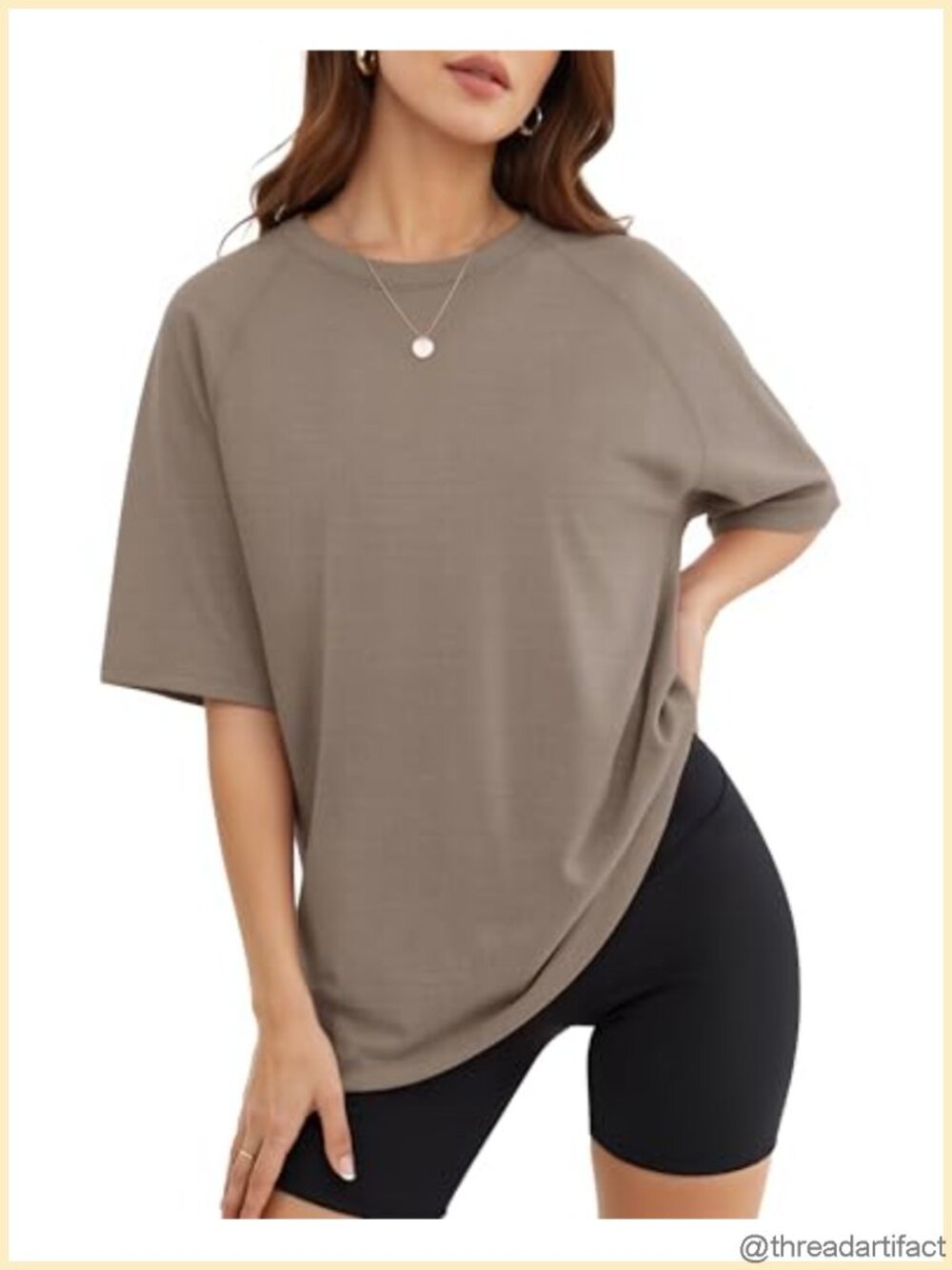 Oversized Crew Neck 3/4 Sleeve T-Shirt Casual Loose Fit Top